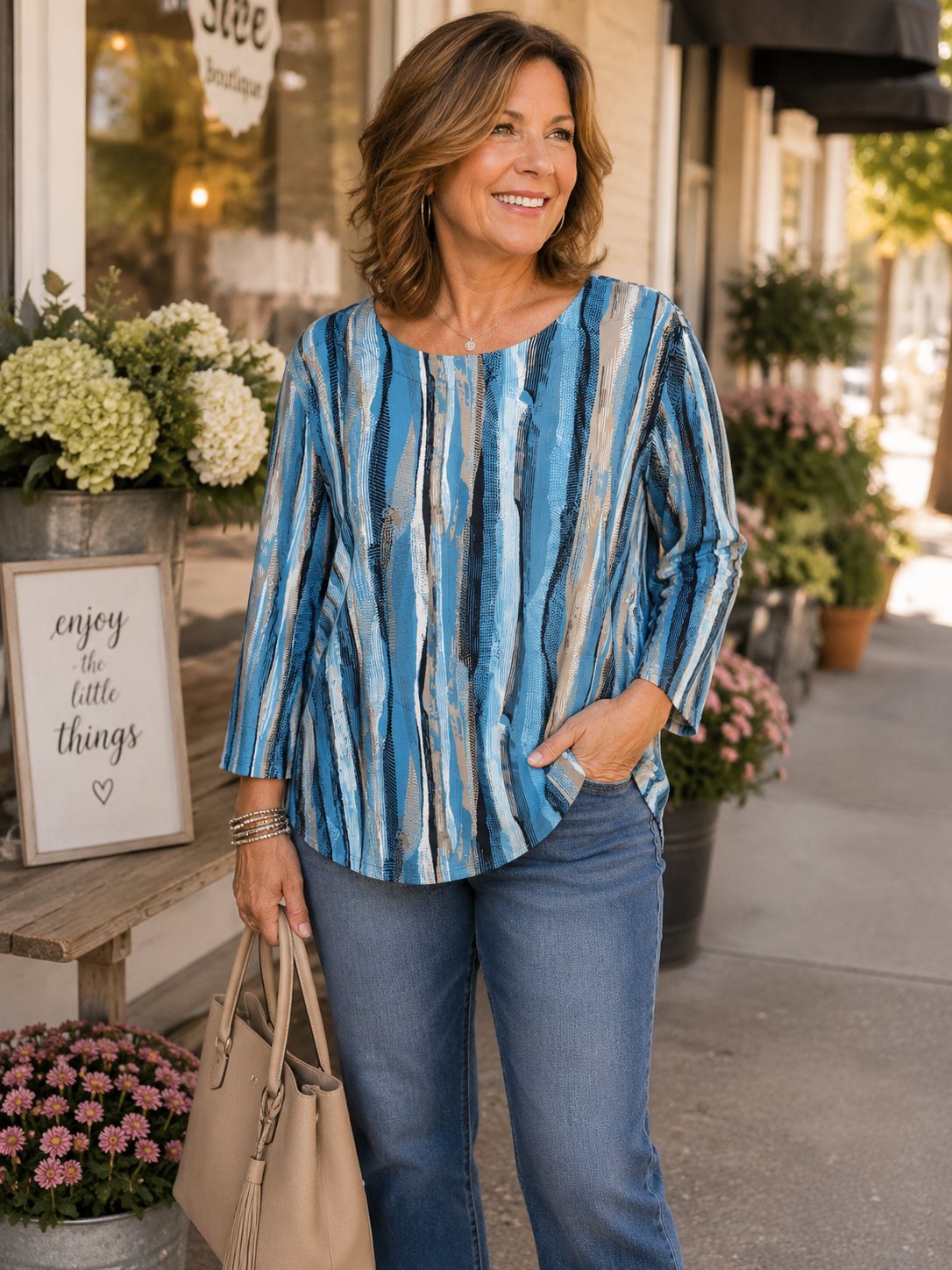 MISSY & PLUS  PEACOCK BLISS LONG SLEEVE BLOUSE