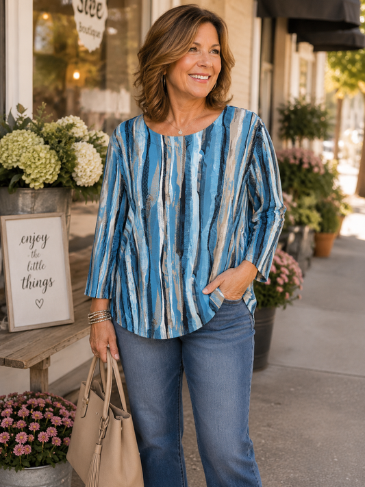 MISSY & PLUS  PEACOCK BLISS LONG SLEEVE BLOUSE