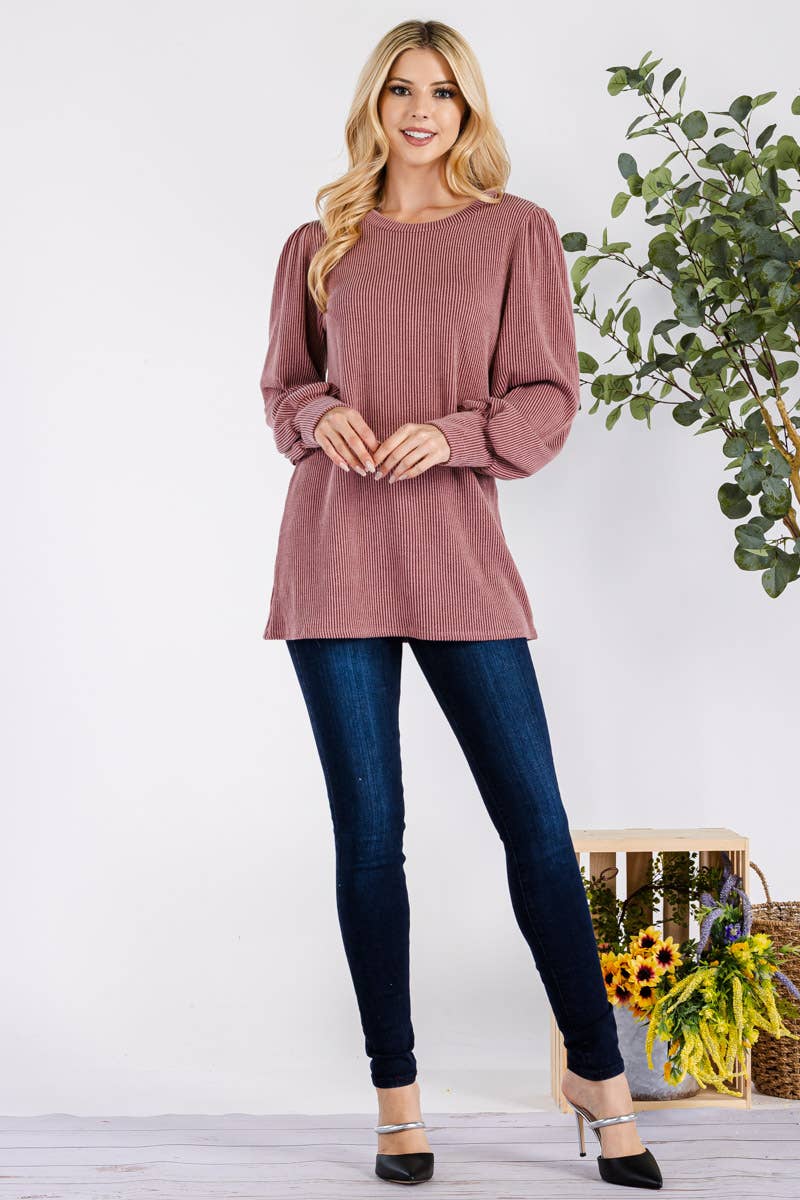 PLUS RIB LONG SLEEVE TOP ELDERBERRY