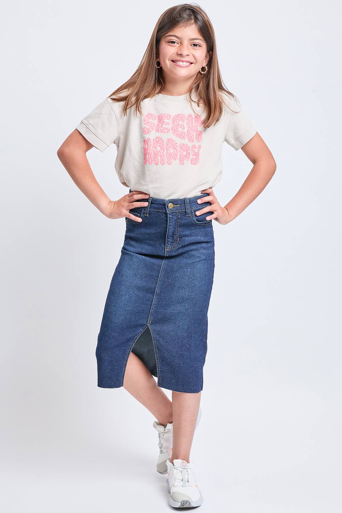 GIRLS DARK DENIM FRONT SLIT SKIRT