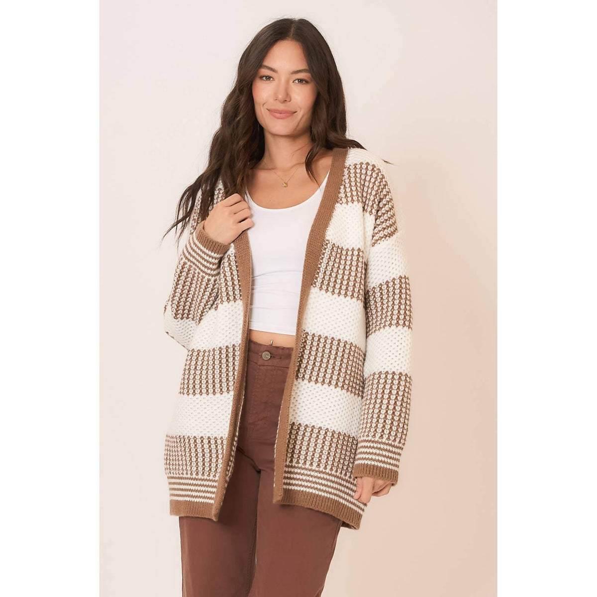 MOCHA KNIT COLOR BLOCK CARDIGAN MISSY & PLUS