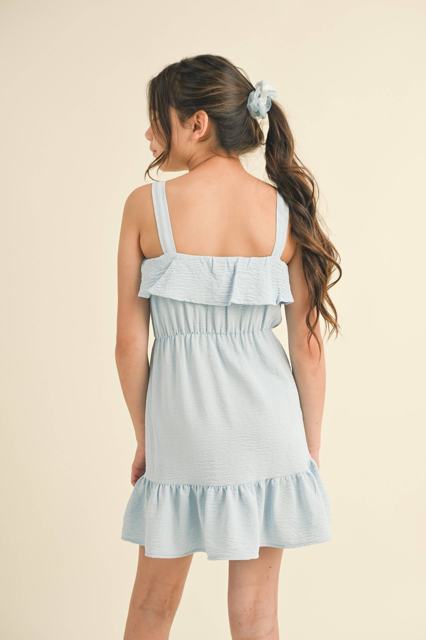 BABY BLUE STRAPPY RUFFLE DRESS