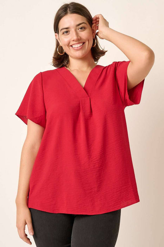 PLUS RUBY V NECK SHORT SLEEVE BLOUSE