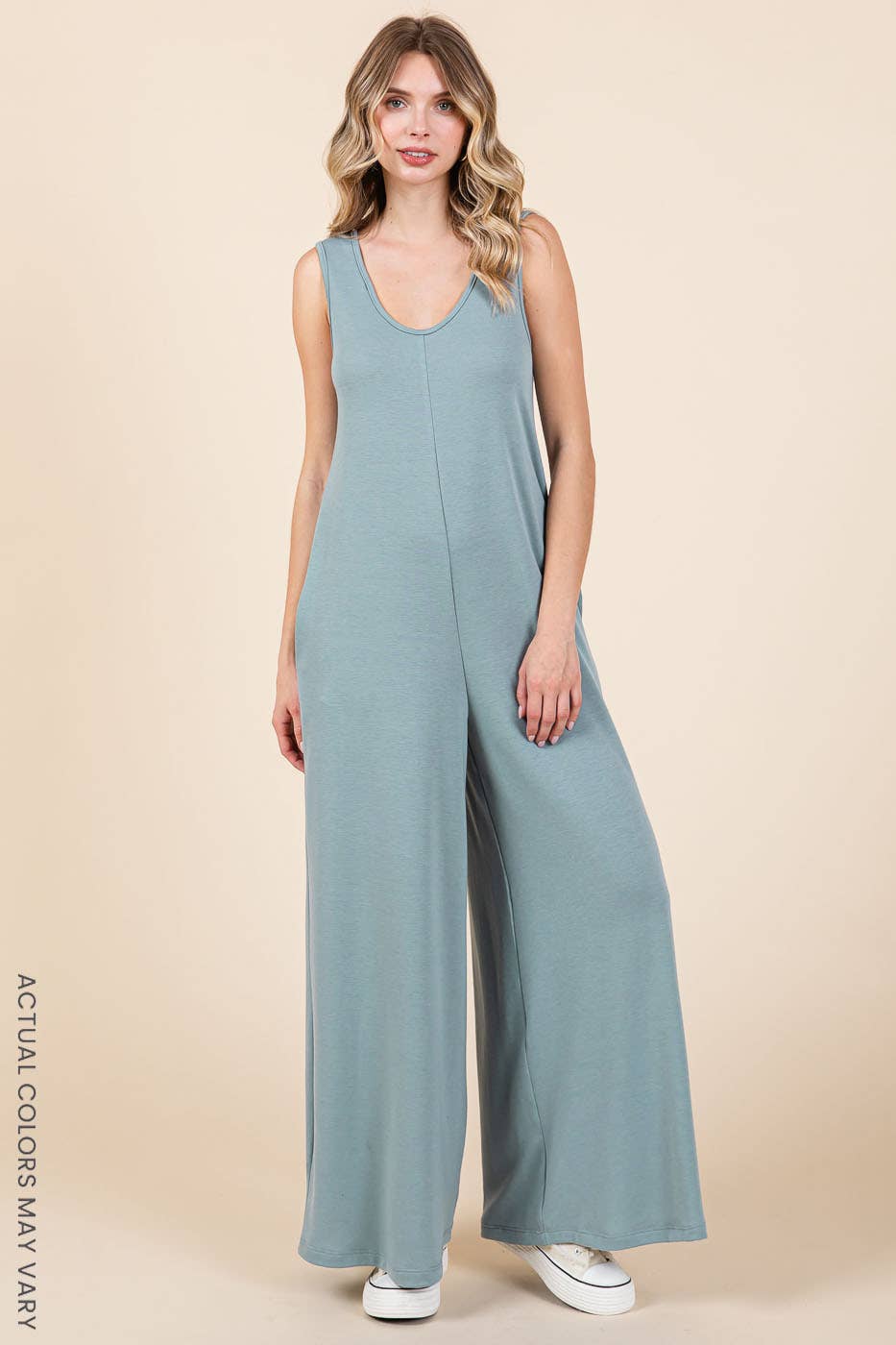 TEAL TEXTILE SCOOPNECK JUMPSUIT