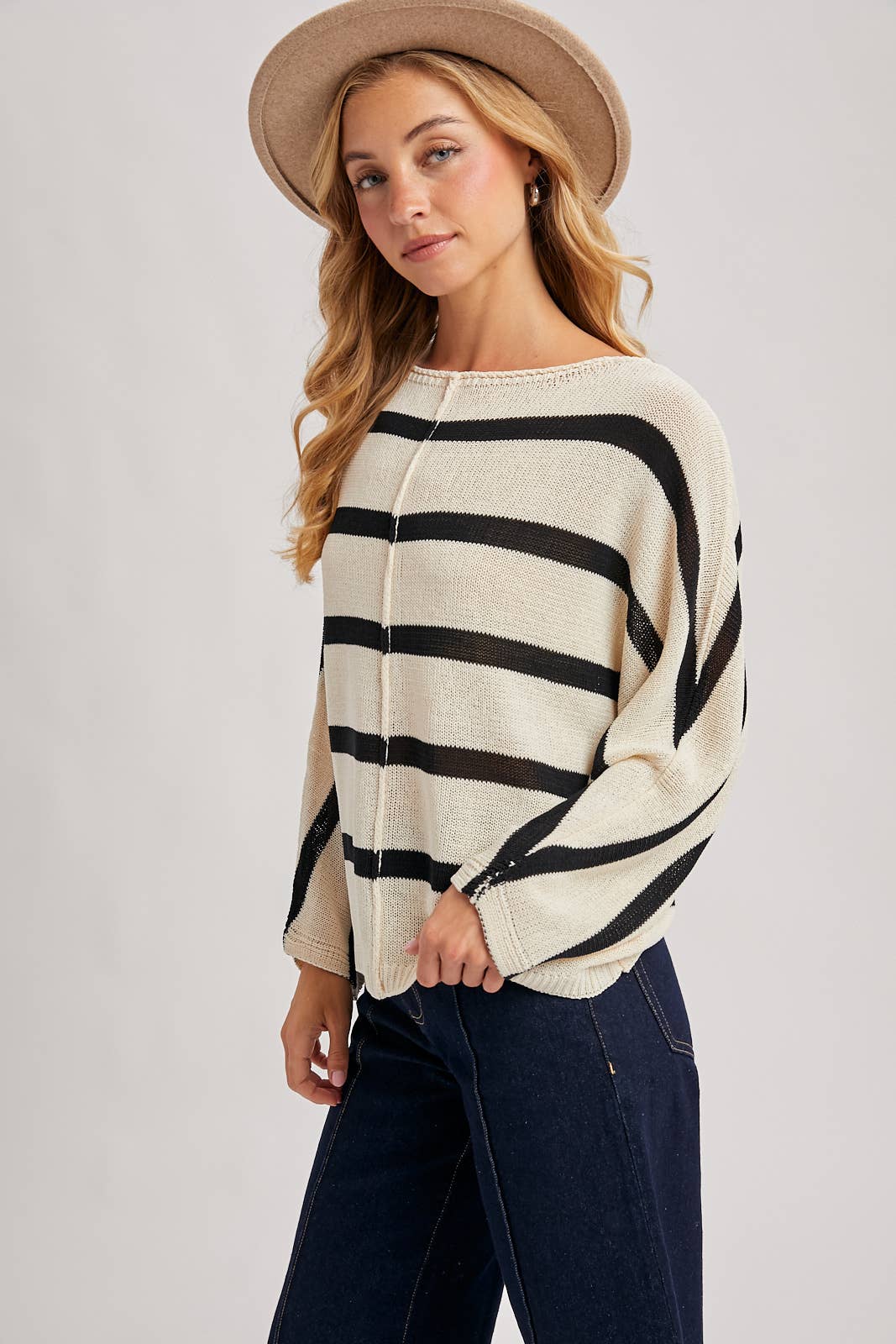 OVERSIZED IVORY/BLACK STRIPE KNIT PULLOVER