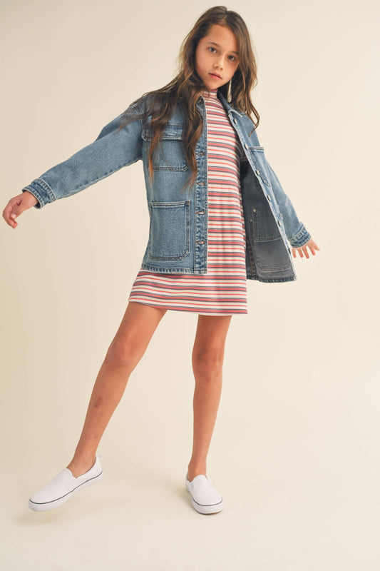 GIRLS DENIM JEANS CARGO BUTTON UP JACKET