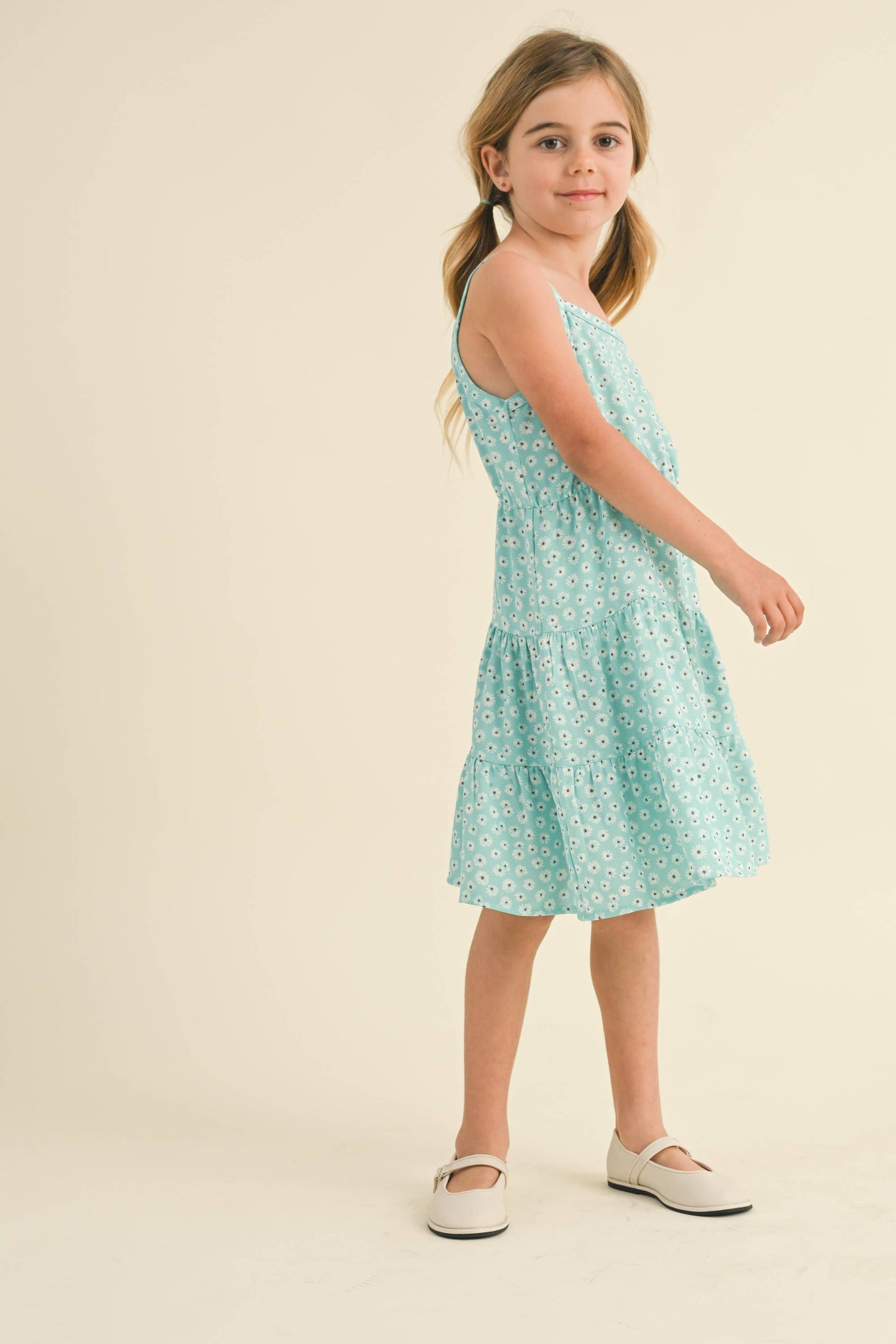 TWEEN KIDS GIRLS BLUE & FLOWY STRAPPY TIERED DRESS (4-6X)
