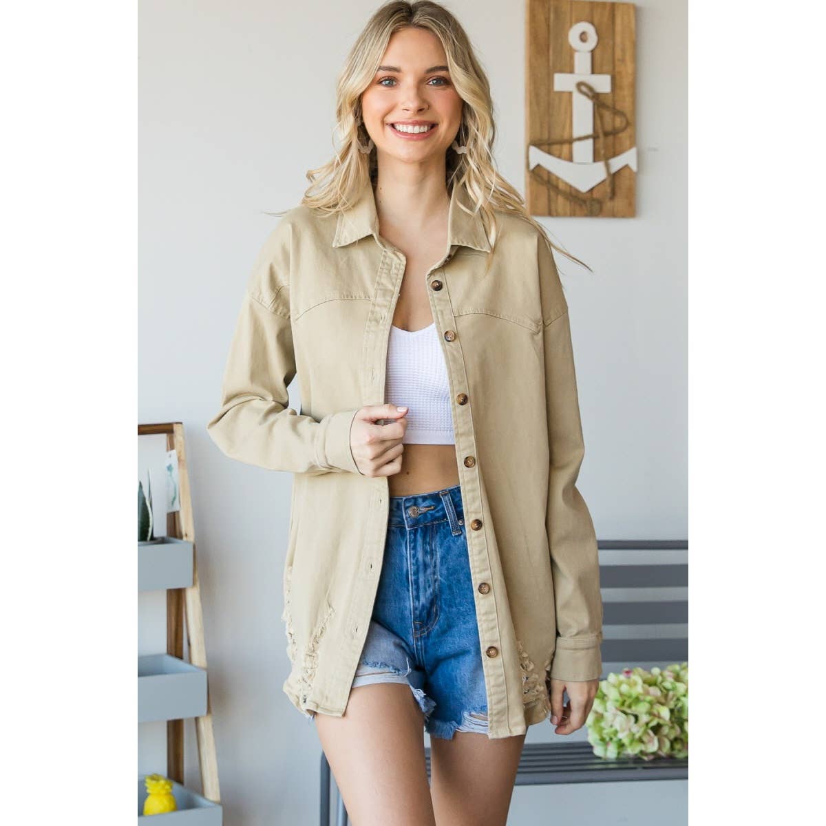 TAUPE DISTRESSED SHACKET