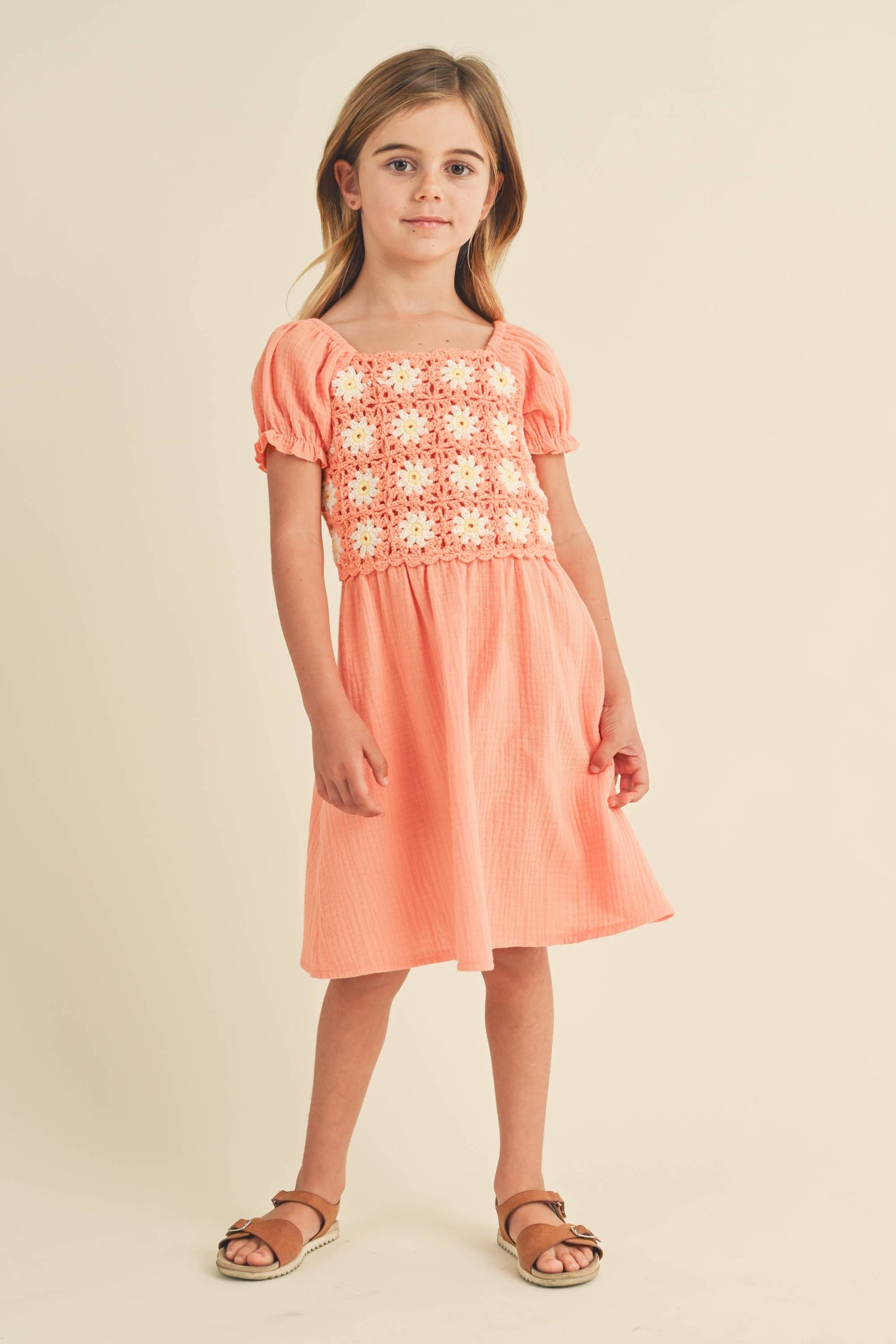 TWEEN GIRLS CORAL CROCHET DRESS