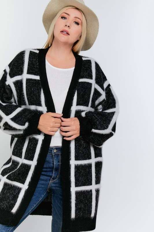 PLUS BLACK PLAID CARDIGAN