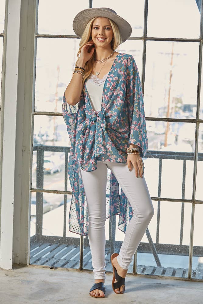 Plus Chiffon Floral Kimono