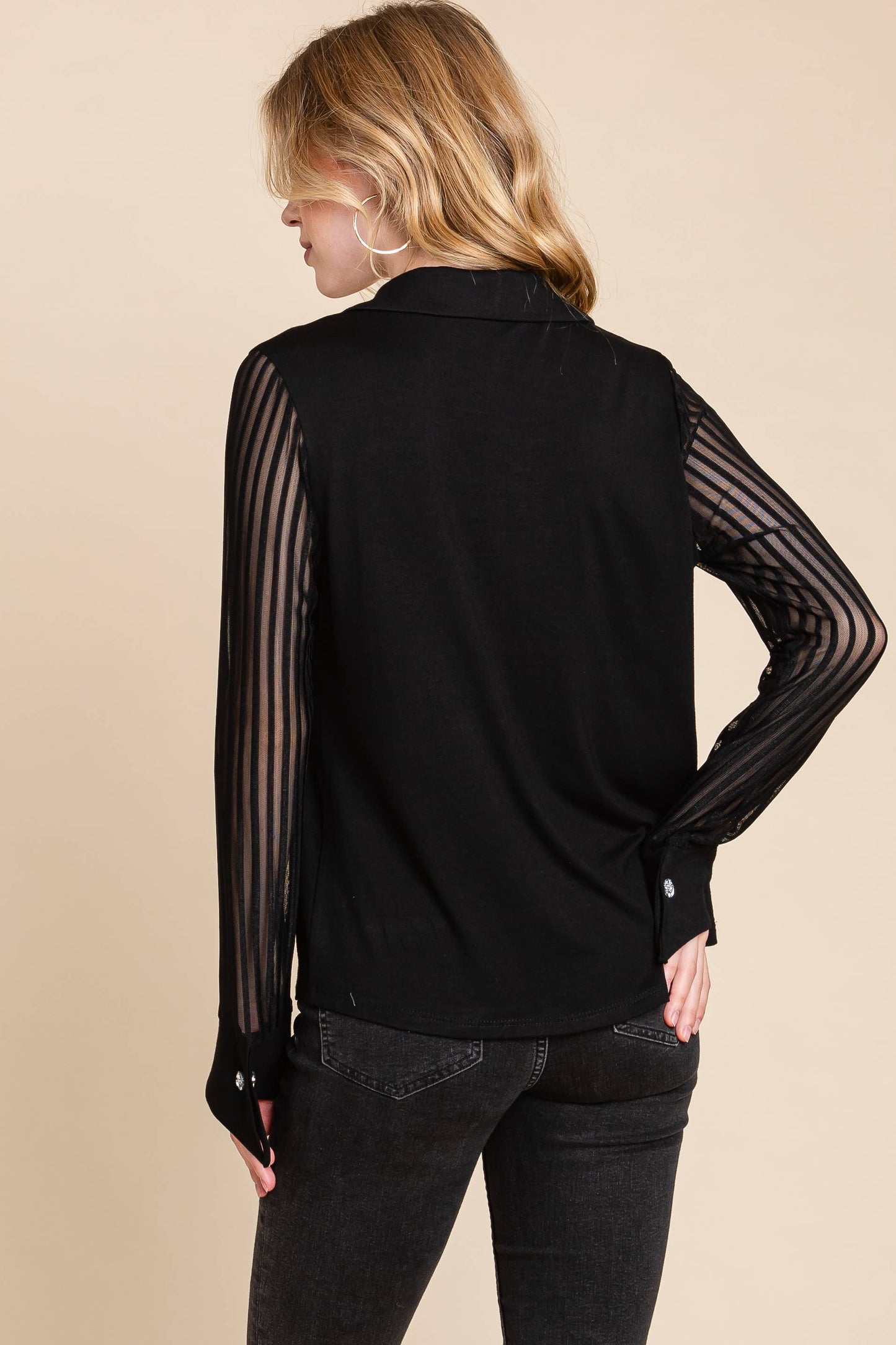 Black V-Neck Solid Fashion Top