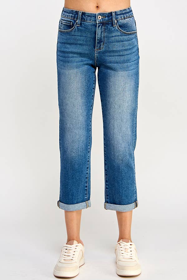 PLUS MID RISE TUMMY CONTROL SLIM BOYFRIEND CAPRI/CROP