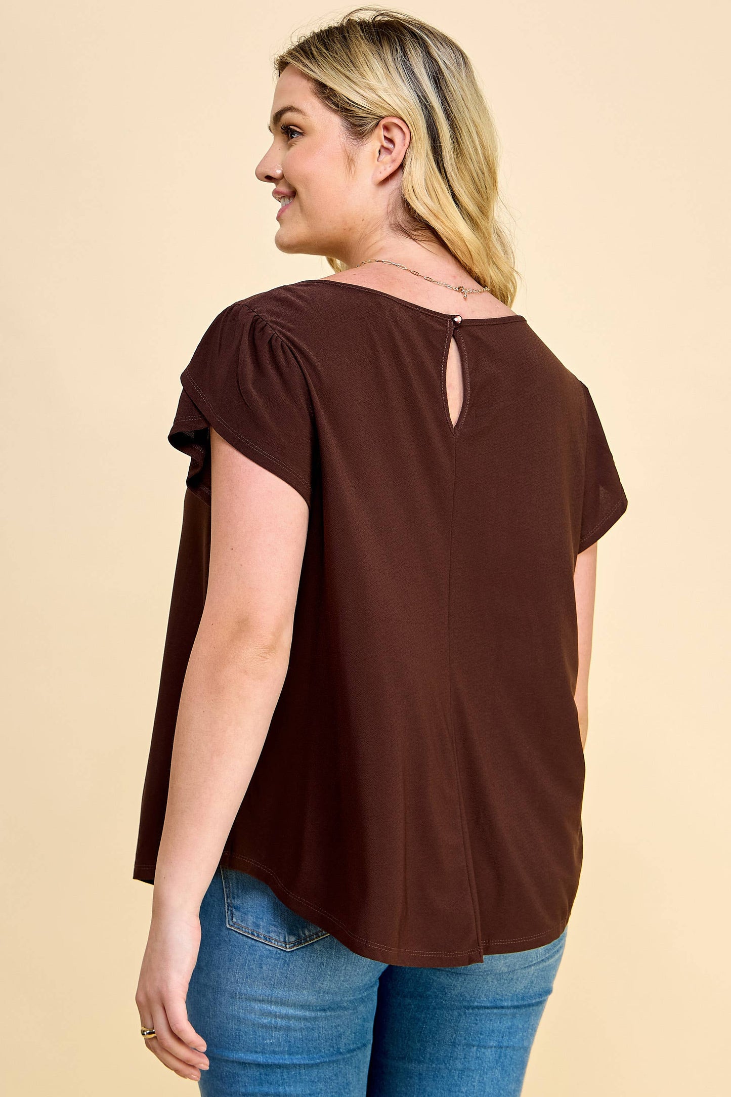 PLUS SIZE METAL FLAT MOON TRIM BLOUSE: COCO