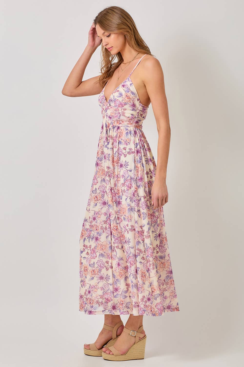 LARGE CREAM CRISS CROSS FLORAL MAXI DRESS