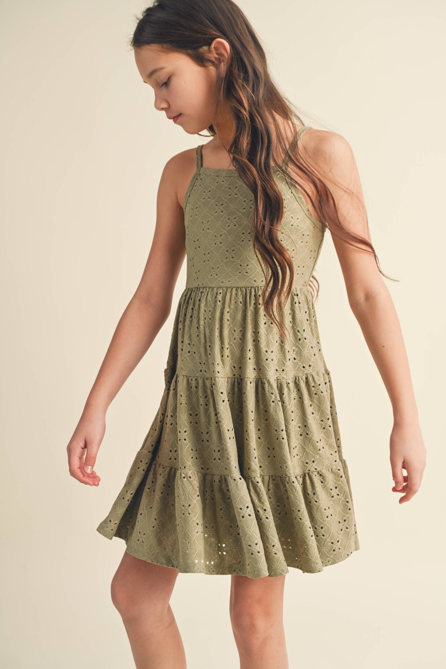 OLIVE  EYELET DRESS