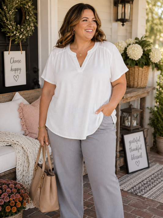PLUS WHITE WILLOW SHORT SLEEVE  BLOUSE