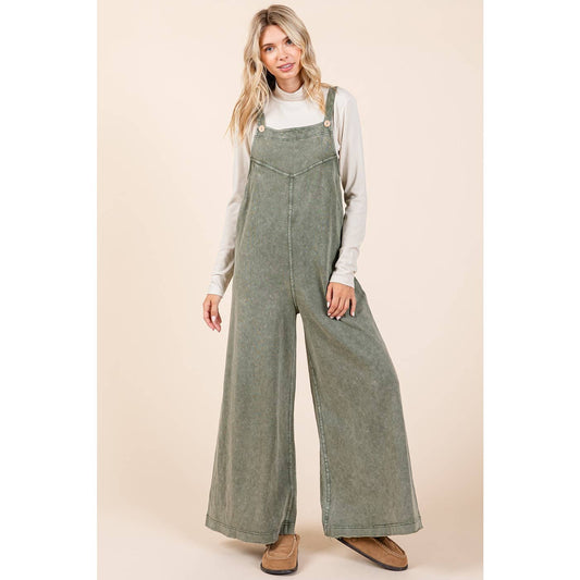 OLIVE MINERAL WASHED  JUMPSUIT