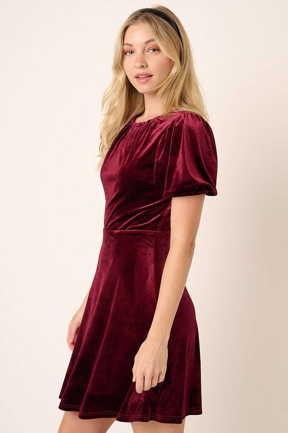 WINE VELVET  MINI DRESS
