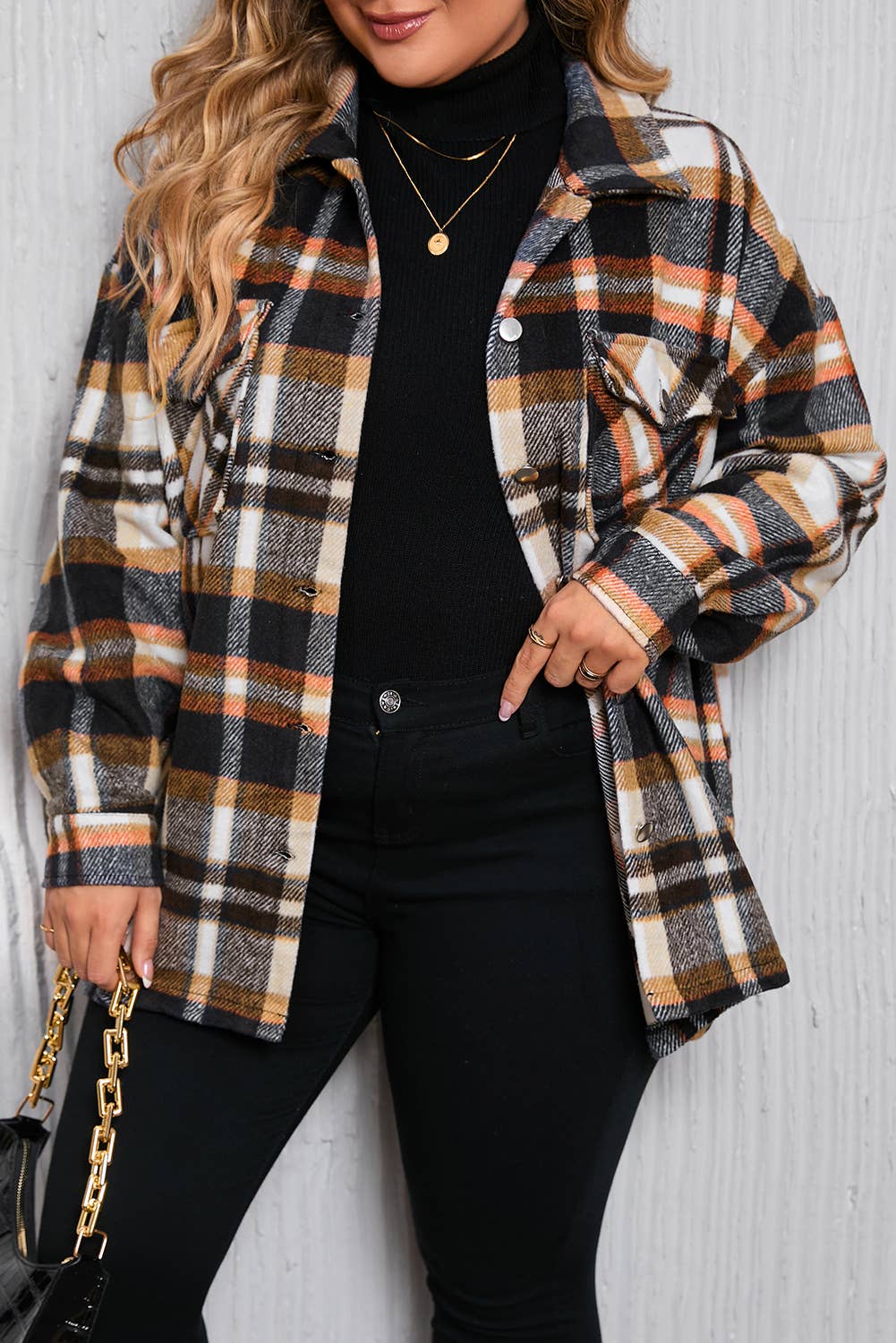 BLUE/ORANGE PLAID SHACKET