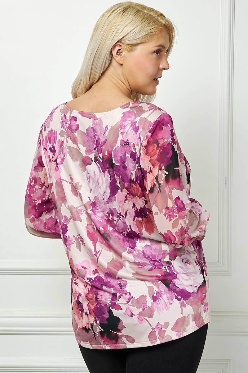 PLUM PETAL 3/4 SLEEVE PLUS BLOUSE