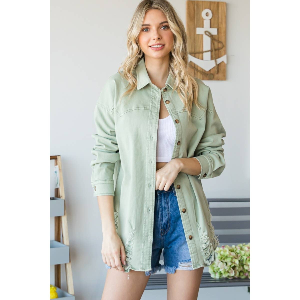 SAGE DISTRESSED SHACKET