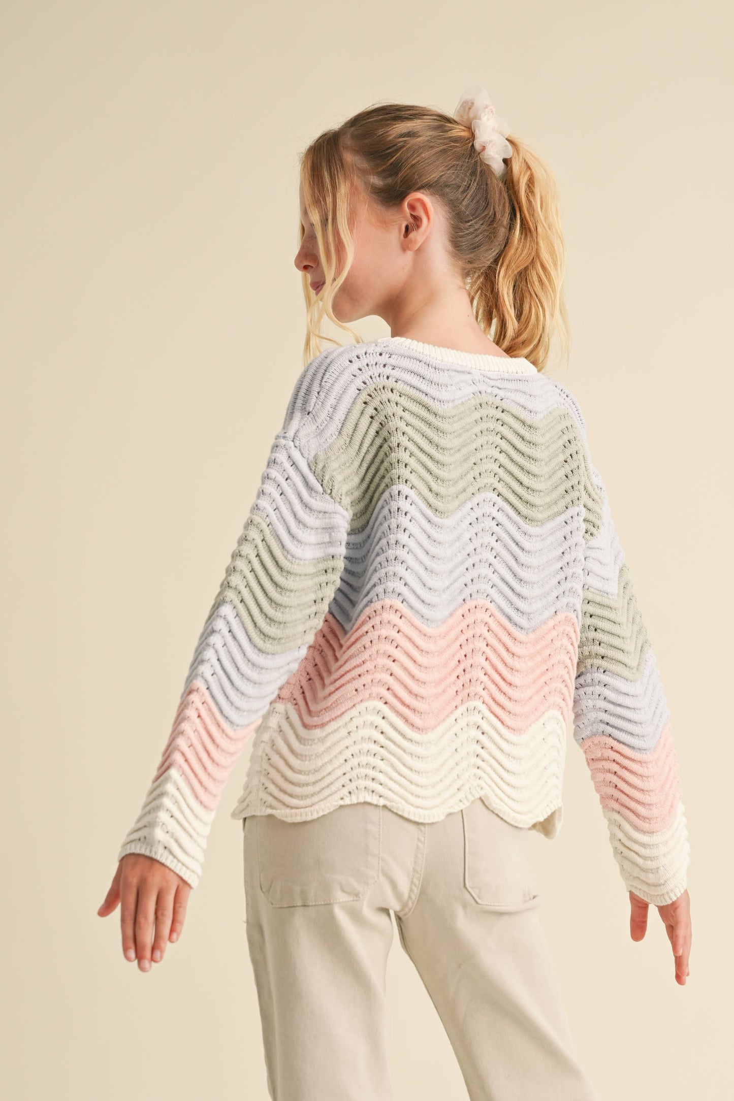 TWEEN WAVY RIB KNIT 100% COTTON SWEATER