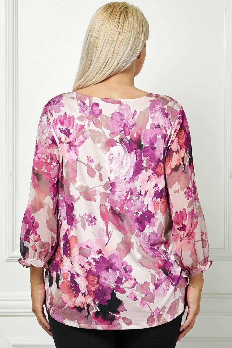 PLUM PETAL 3/4 SLEEVE PLUS BLOUSE