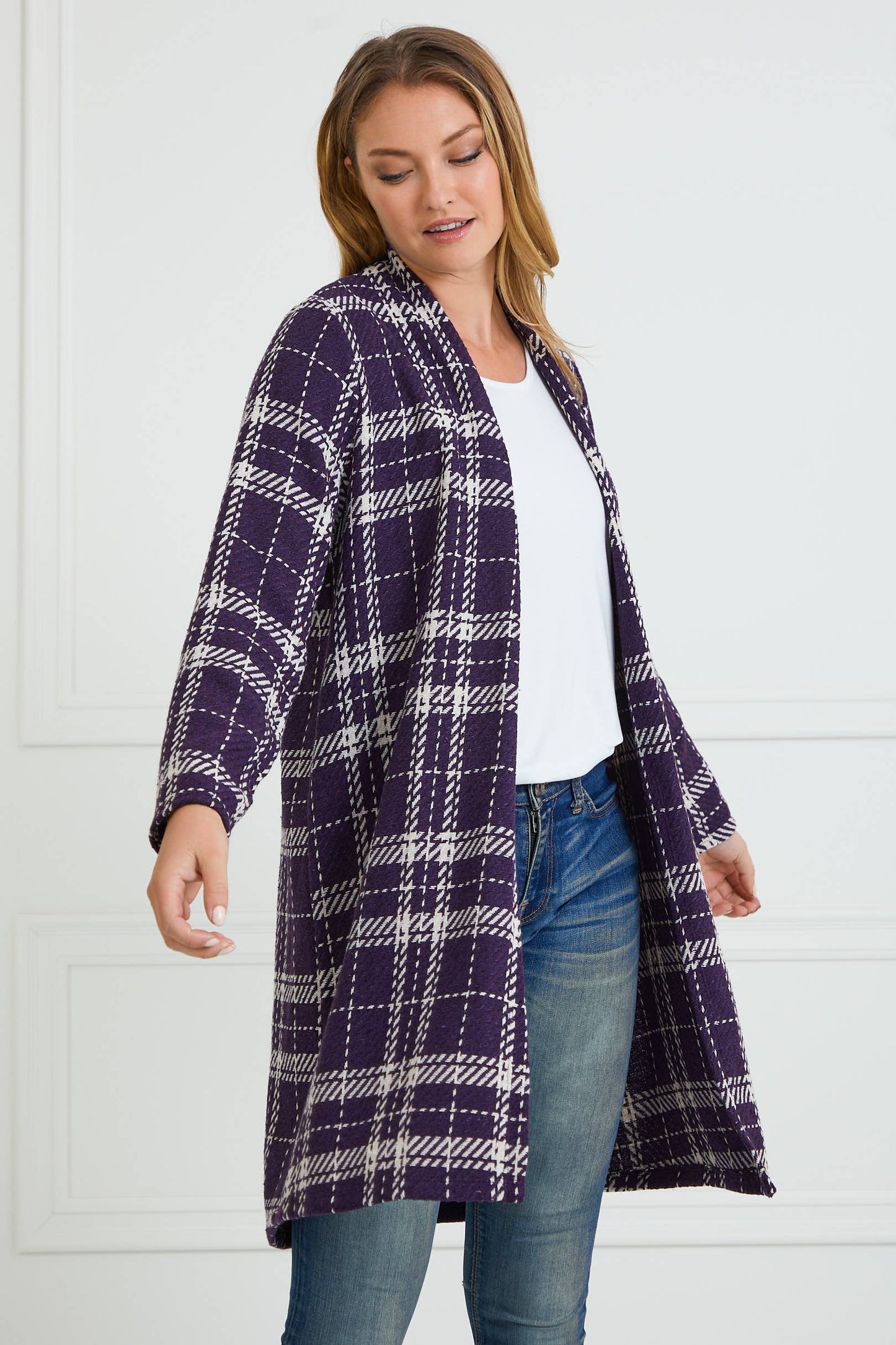 PLUM PLAID CARDIGAN