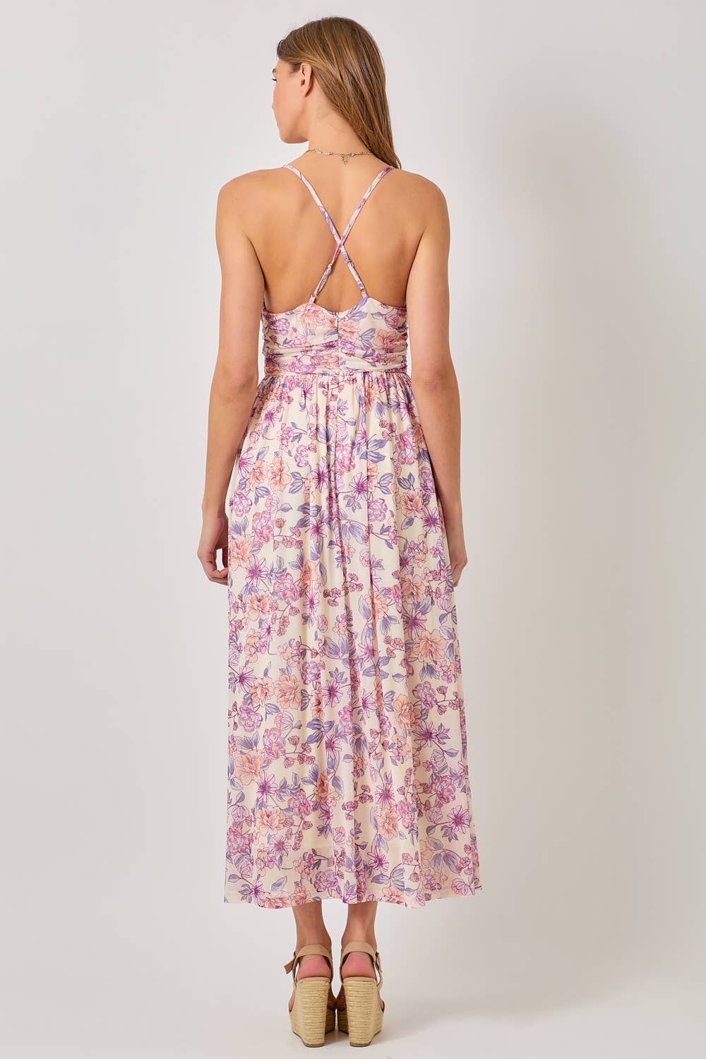 LARGE CREAM CRISS CROSS FLORAL MAXI DRESS