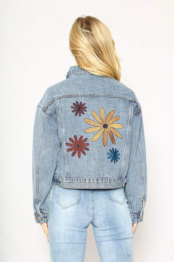 Flower Denim Jacket: Blue