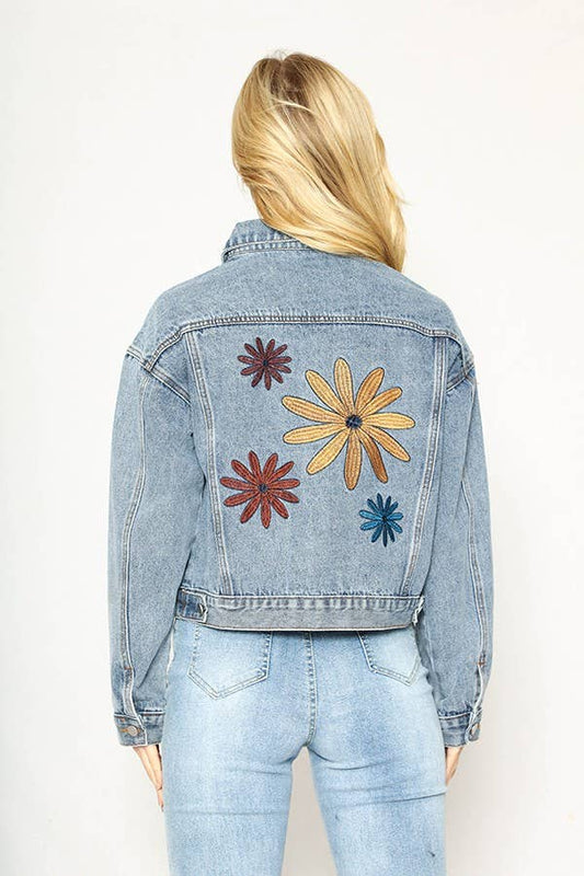 Flower Denim Jacket: Blue