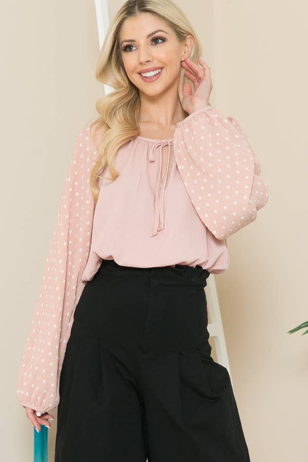 Blush Pleated Long Sleeve-USA MADE