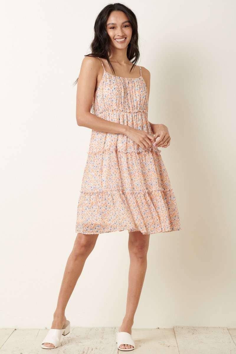 LARGE IVORY DITSY FLOWER TIER MINI DRESS