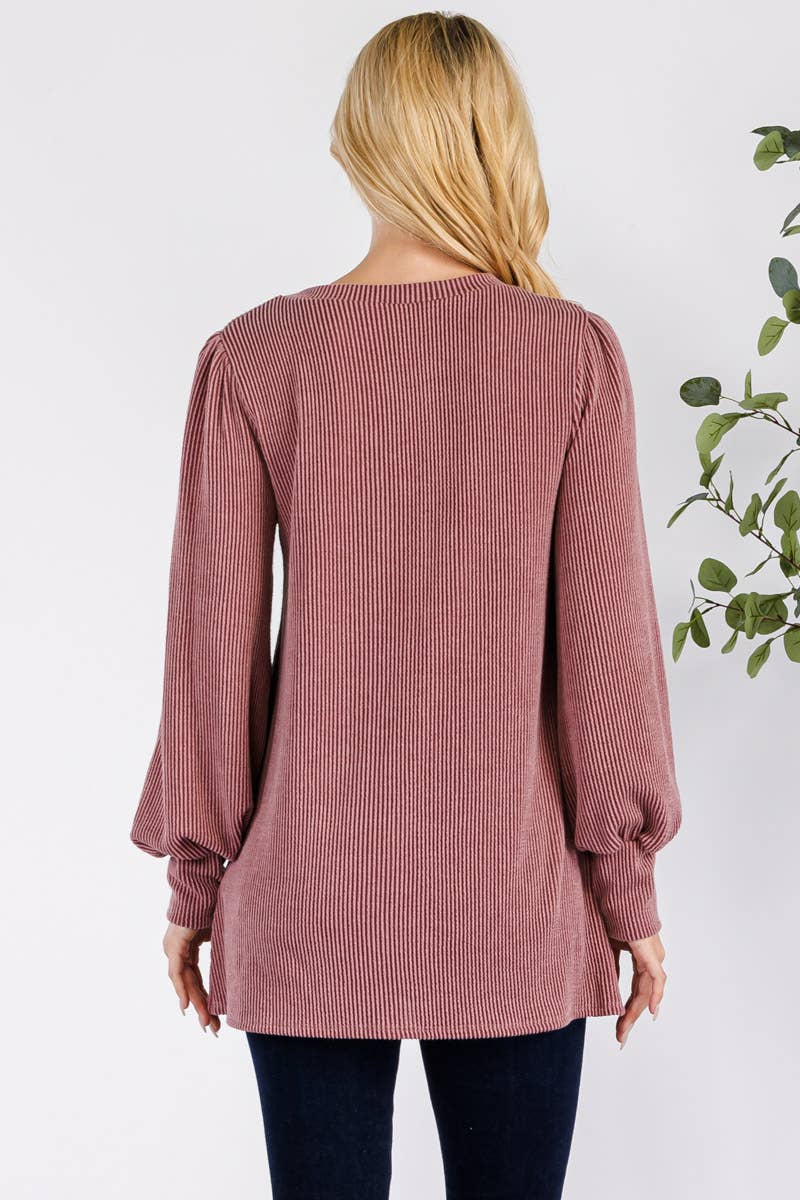 PLUS RIB LONG SLEEVE TOP ELDERBERRY