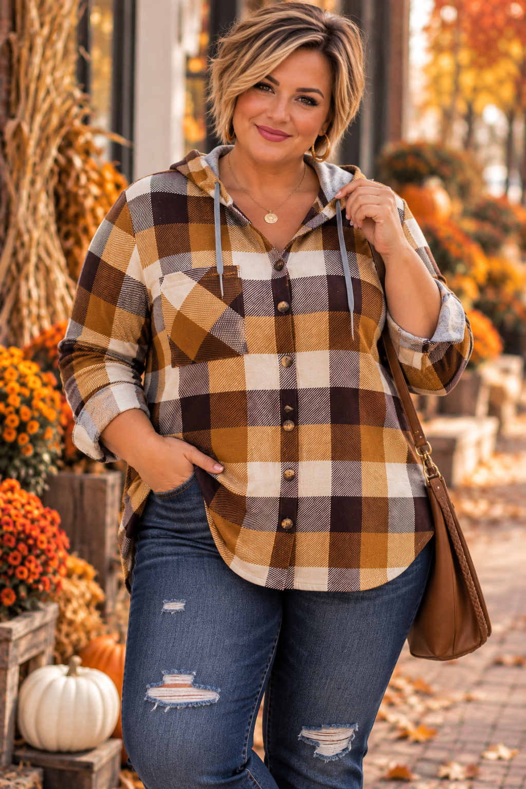 AUTUMN CHECK HOODIE MISSY & PLUS