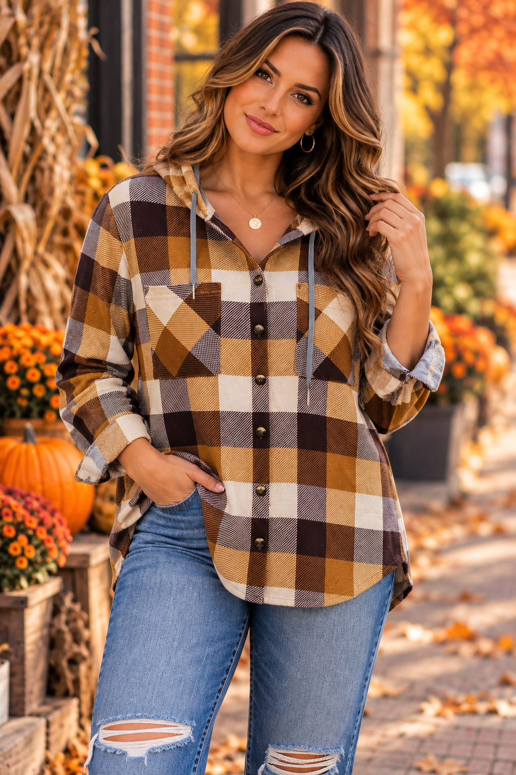 AUTUMN CHECK HOODIE MISSY & PLUS