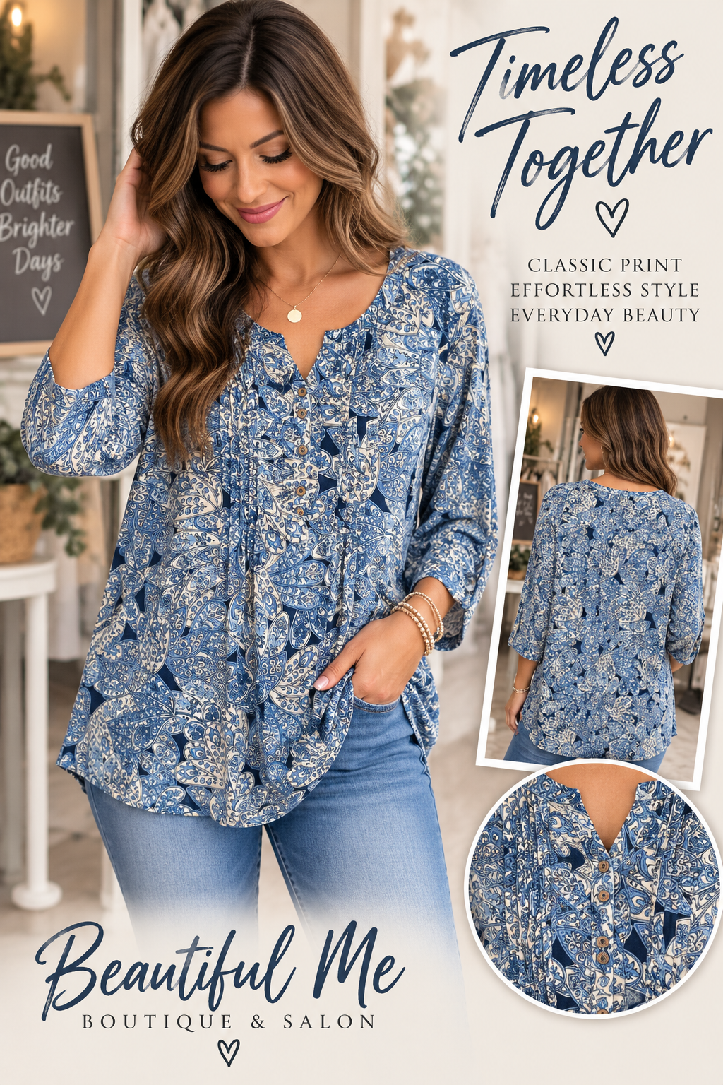 INDIGO GRACE 3/4 SLEEVE TOP MISSY & PLUS