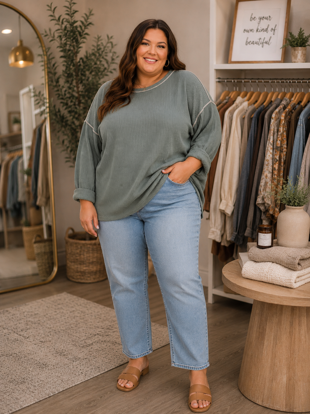 SAGEBRUSH REVERSE SEAM 3/4 SLEEVE MISSY & PLUS