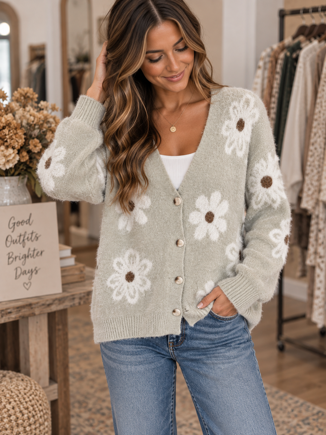 DAISY DAYS FUZZY CARDIGAN