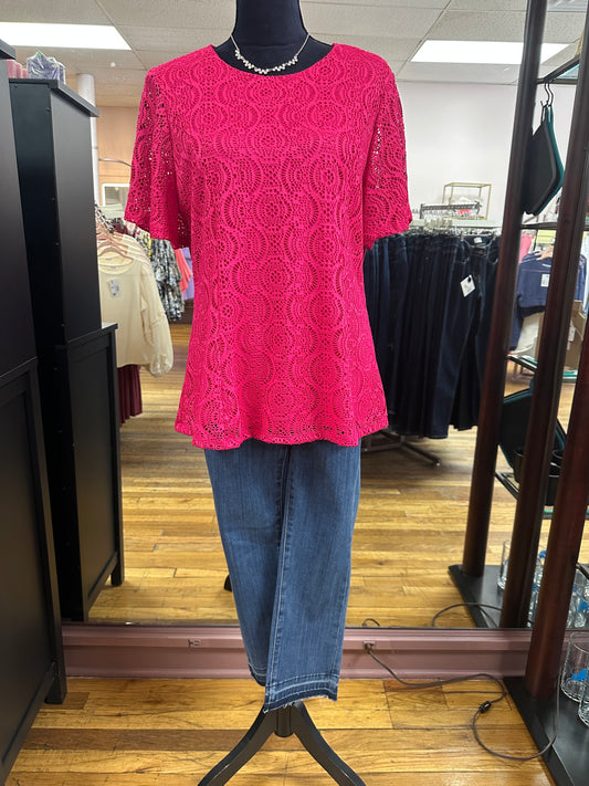 FLAMENCO LACE OVERLAY SHORT SLEEVE BLOUSE