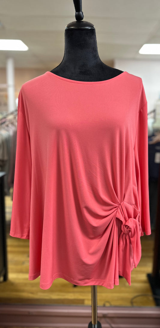 3/4 SLEEVE CORAL KNIT RUCHED TOP