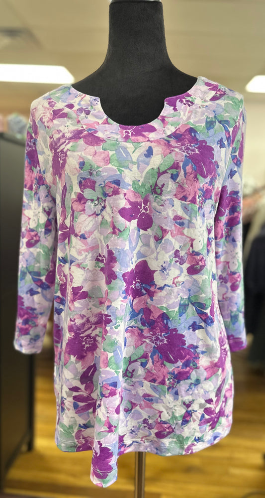 MISSY AND PLUS 3/4 JENNIFER FLOWER TOP