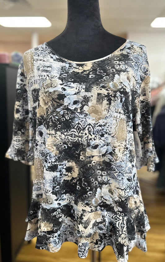 MISSY AND PLUS 3/4 SLEEVE NEUTRAL TOP