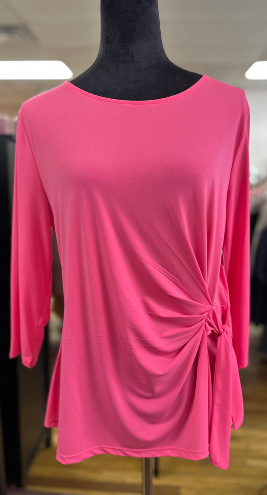 3/4 SLEEVE ROSE KNIT RUCHED TOP