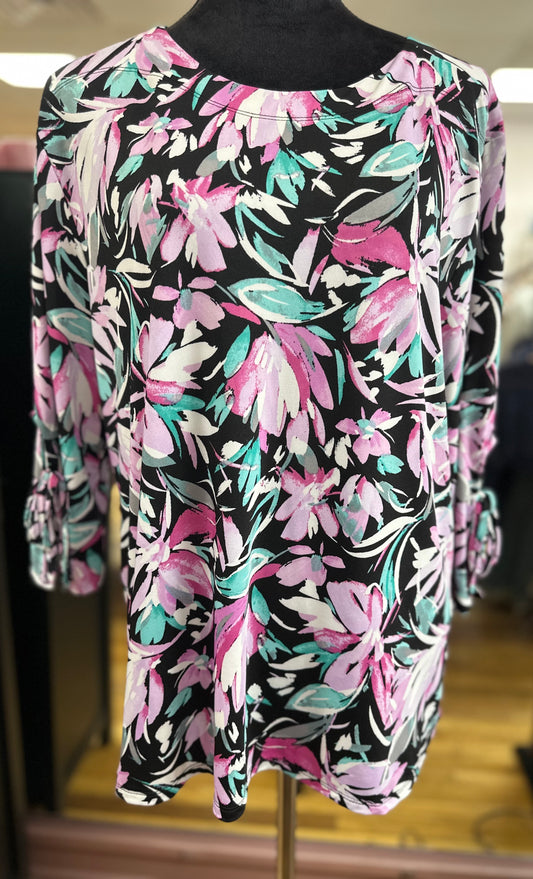 3/4 SLEEVE BLACK LUCKY LILAC TOP