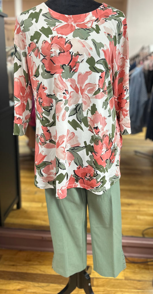FLORAL SAGE  3/4 SLEEVE MISSY & PLUS