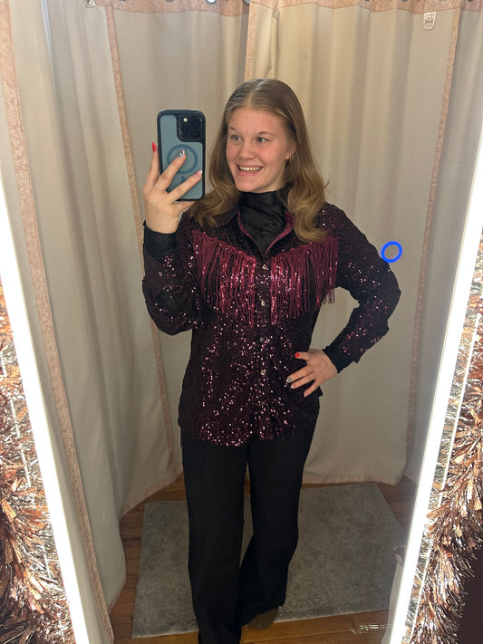 PINK SEQUIN LONG SLEEVE TOP