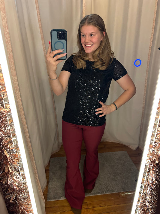 BLACK SEQUIN LINED KNIT TOP