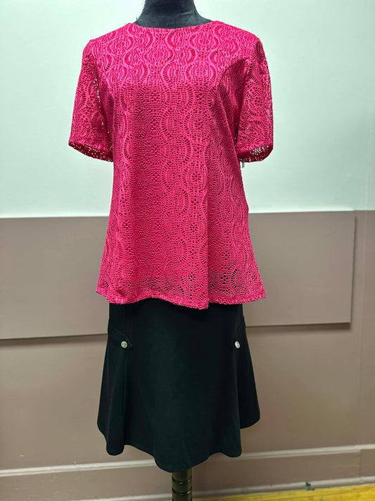 FLAMENCO LACE OVERLAY SHORT SLEEVE BLOUSE